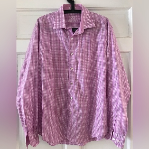 Bugatchi Other - Bugatchi Men’s Pink & White Long Sleeve Button Down Shirt, Shaped Fit - Size L